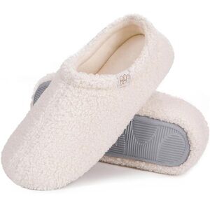 HomeTop Women's Fuzzy Curly Fur Memory Foam Loafer Slippers Polar Fleece Lining